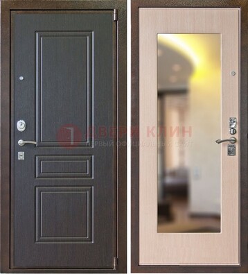 Коричневая стальная дверь с зеркалом МДФ внутри ДЗ-27 в Железнодорожном