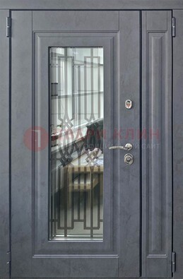 Серая стальная дверь Винорит со стеклом и ковкой ПЛ-29 в Железнодорожном