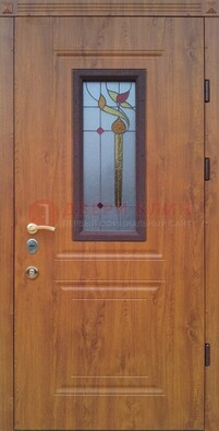 Железная дверь с МДФ и витражом ВЖ-24 в Железнодорожном